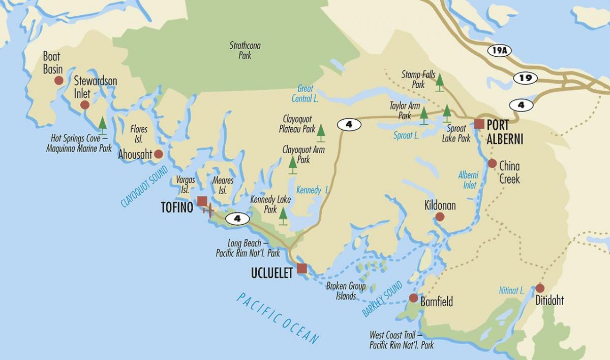 Mapa ucluelet vankuveru ostrvo