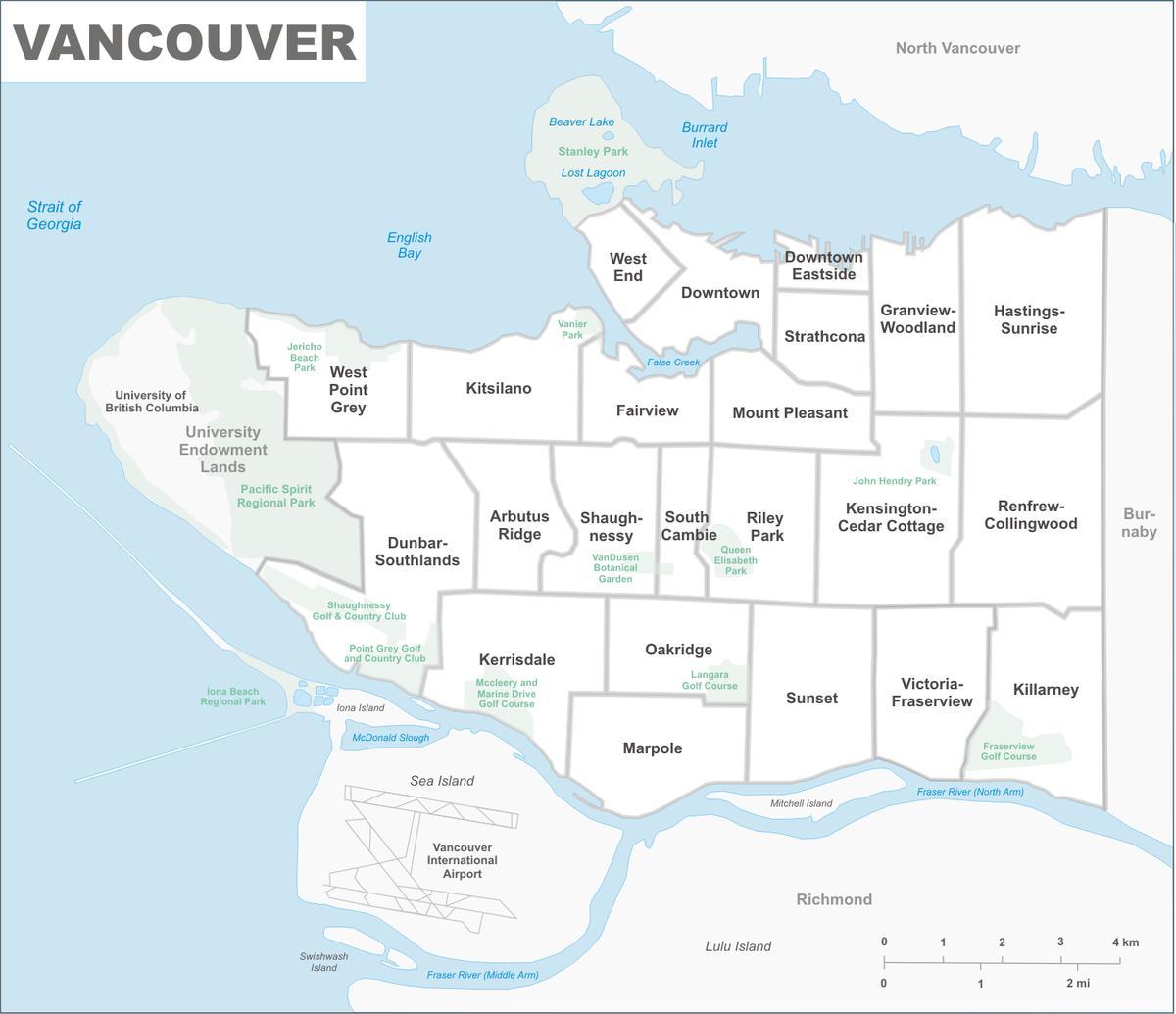 karta za vancouver i oblasti