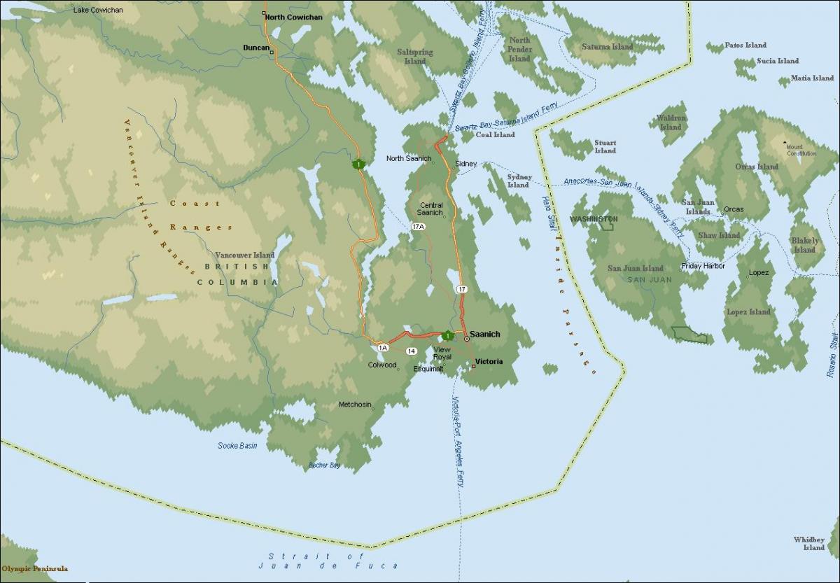 Mapa saanich vankuveru ostrvo