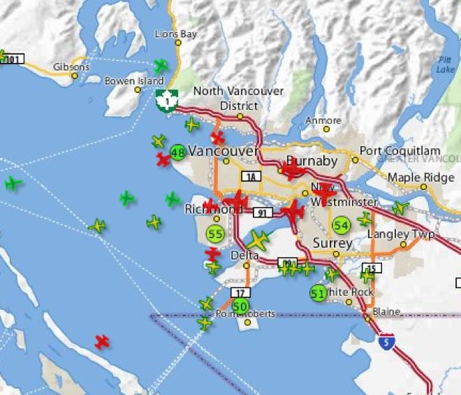 Mapa yvr let za praćenje